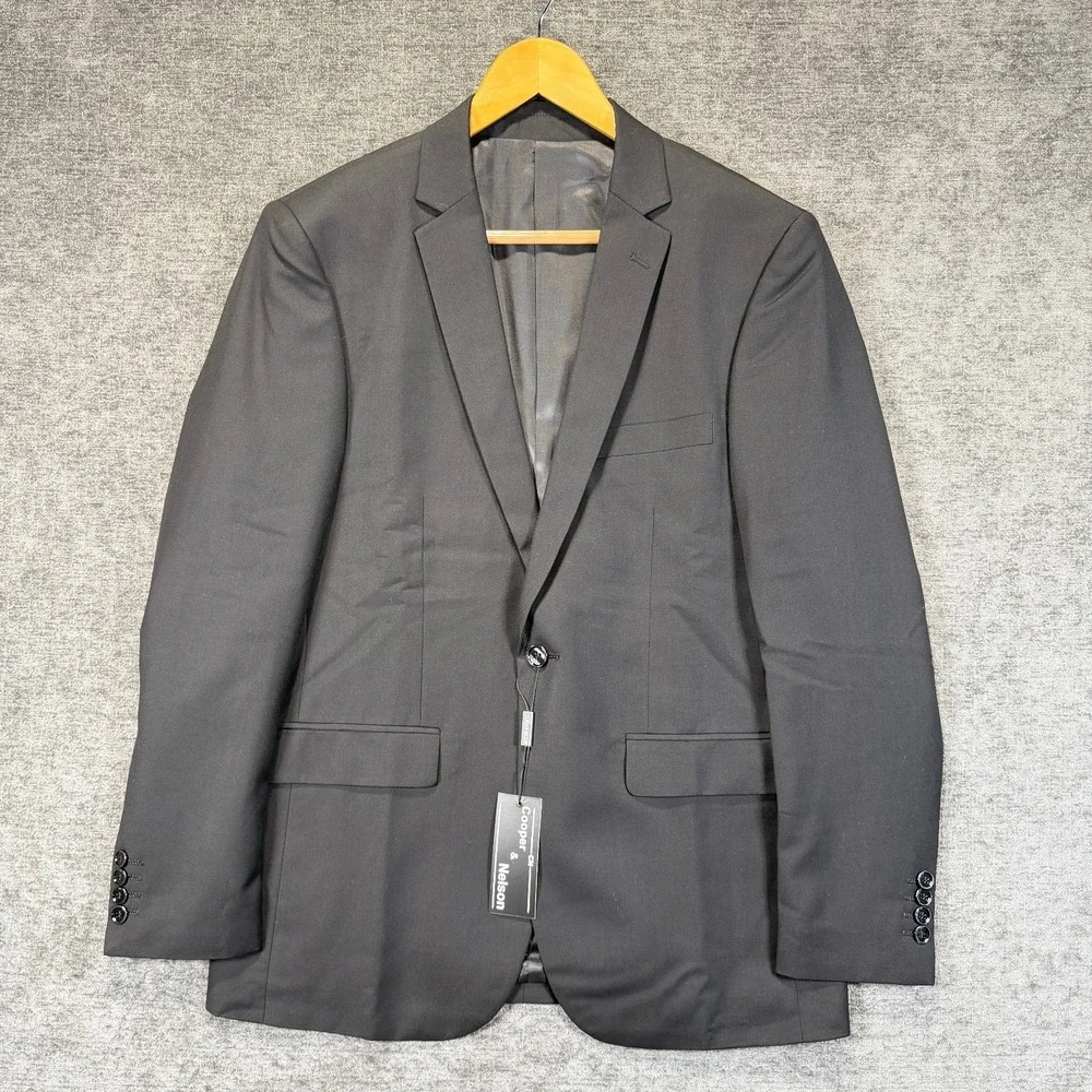 Cooper & Nelson Men 40R Black Slim Fit Blazer Suit Jacket NWT One Button Formal